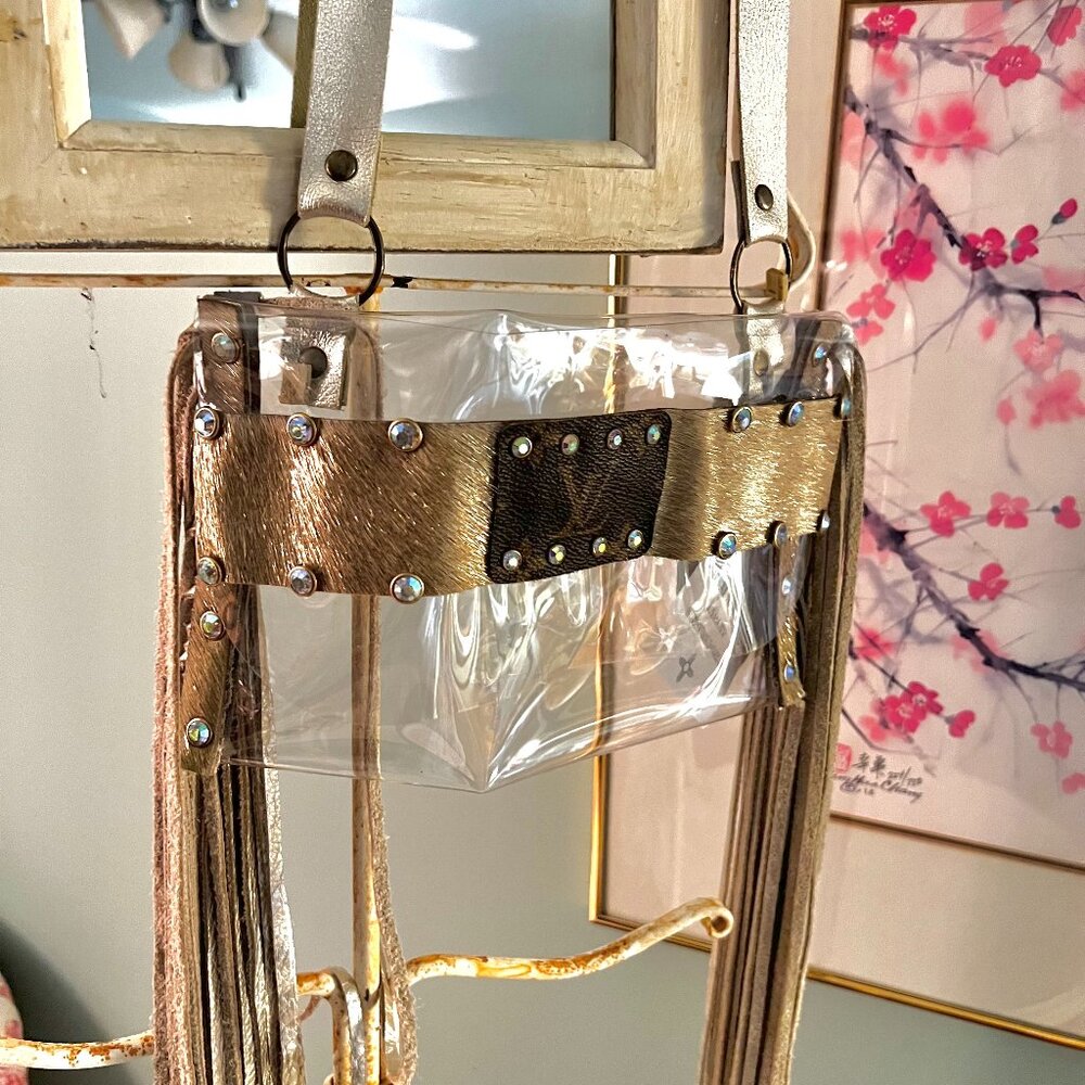 "KEEP IT GYPSY" LV STADIUM HIDE AND FRINGE CLEAR BAG